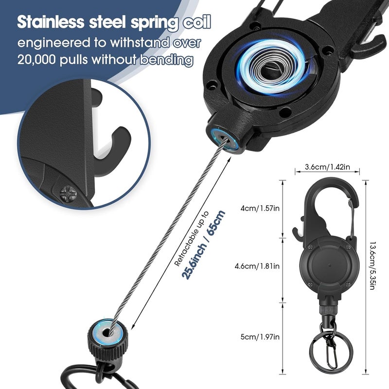 pasezenn Fly Fishing Zinger Retractor,26" Stainless Steel Wire Rope, with Integrated Line Cutter and Magnetic Closure,360° Rotation Keychain & Carabiner Clip for Fly Fishing,Cycling,Hiking - Image 3